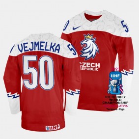 Karel Vejmelka 2023 IIHF World Championship Czechia #50 Red Away Jersey Men