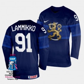 Finland #91 Juho Lammikko 2023 IIHF World Championship Away Jersey Navy