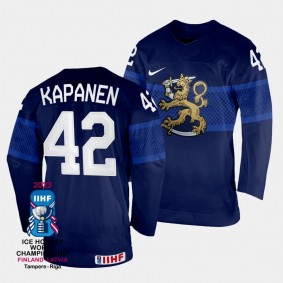 Finland #42 Kasperi Kapanen 2023 IIHF World Championship Away Jersey Navy