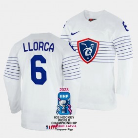 Vincent Llorca 2023 IIHF World Championship France #6 White Home Jersey Men