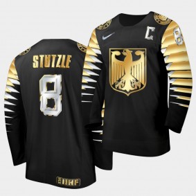 Germany Tim Stutzle 2021 IIHF World Junior Championship Jersey Black Golden Limited Edition