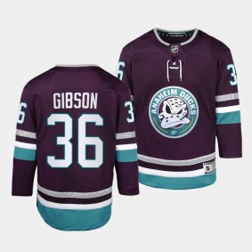Anaheim Ducks #36 John Gibson 2023-24 30th Anniversary Replica Player Purple Youth Jersey