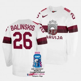 Latvia #26 Uvis Balinskis 2023 IIHF World Championship Home Jersey White