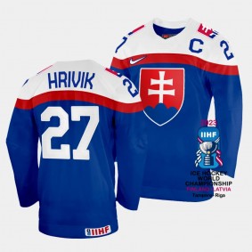 Slovakia 2023 IIHF World Championship Marek Hrivik #27 Blue Jersey Away