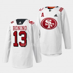 Nick Bonino San Jose Sharks 2022 49er Mash-Up White Jersey Specialty Warm-Up