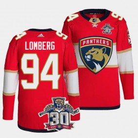 Florida Panthers 30th Anniversary Ryan Lomberg #94 Red Authentic Home Jersey Men's