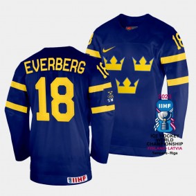 Dennis Everberg 2023 IIHF World Championship Sweden #18 Navy Away Jersey Men