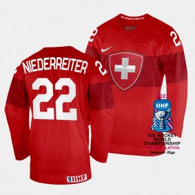 Nino Niederreiter 2023 IIHF World Championship Switzerland #22 Red Away Jersey Men